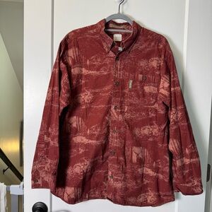 Columbia River Lodge Men's Allover Deer Hunting Print Red Long Sleeve Outdoor M